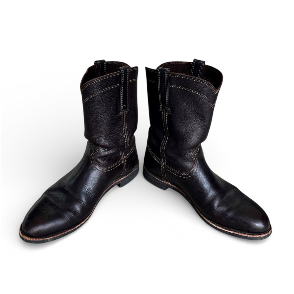 Frye Duke Roper Cowboy Boots Dark Brown Leather Pull On Oil Resistant Mens Sz 10 - Picture 9 of 16